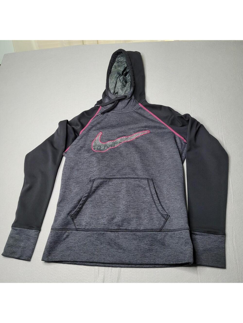 Nike Men’s Hoodie Gray Black Camo Swoosh Therma-Fit Pullover Sweatshirt Size M